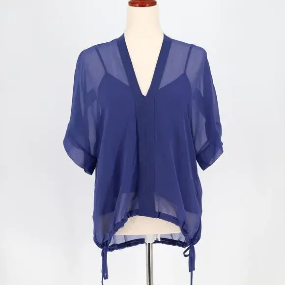 Rag & Bone Women Blue Mesh Elysse Casual Relaxed V-neck Elegant Blouse Size S - Picture 3 of 6